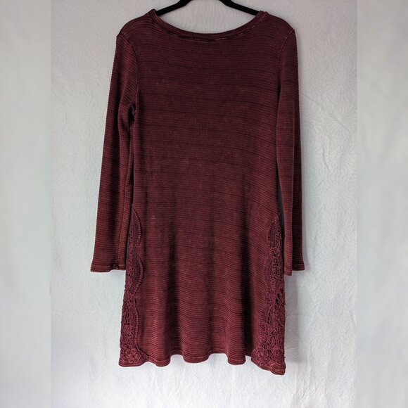ABLE Thermal Maroon Waffle Knit Long Sleeve Dress Size Crochet Lace Boho Size M - Picture 10 of 10